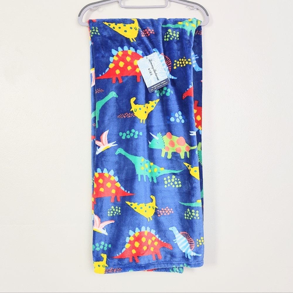 NEW! Tommy Bahama Plush Dinosaur Blanket Throw Blue Large Fleece 50x60 Soft